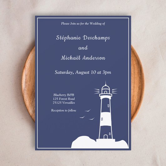 Lighthouse Navy Blue Wedding Einladung