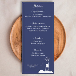 Lighthouse Navy Blue Wedding Menu Menükarte