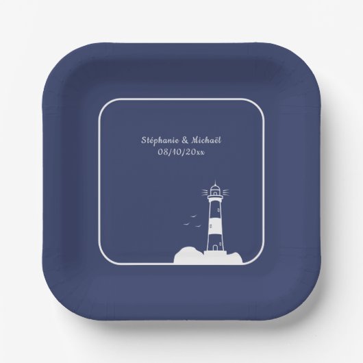 Lighthouse Navy Blue Wedding Pappteller (Vorderseite)
