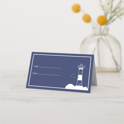 Lighthouse Navy Blue Wedding Platzkarten (Vorderseite)