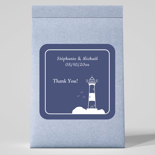 Lighthouse Navy Blue Wedding Quadratischer Aufkleber