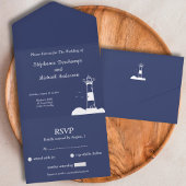 Lighthouse Navy Blue Wedding RSVP All In One Einladung