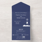 Lighthouse Navy Blue Wedding RSVP All In One Einladung (Innen Boden)