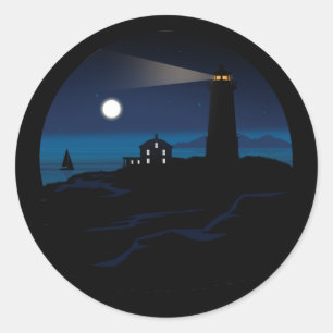 Lighthouse - Night Runder Aufkleber