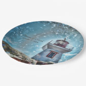 Lighthouse Ocean Blue Nautical Rustic Wedding Pappteller (Schrägansicht)