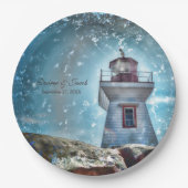 Lighthouse Ocean Blue Nautical Rustic Wedding Pappteller (Vorderseite)