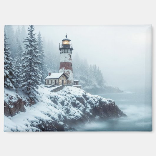 Lighthouse Ocean Nature Marine Coastline Snow Magnet (Vorderseite)