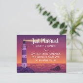 `Lighthouse Ocean Nautical Just Married Wedding Ankündigungspostkarte (Stehend Vorderseite)