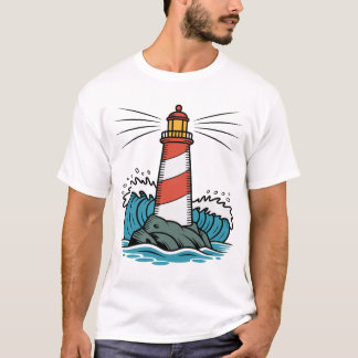 Lighthouse Ocean Waves Design – Nautical Coastal  T-Shirt