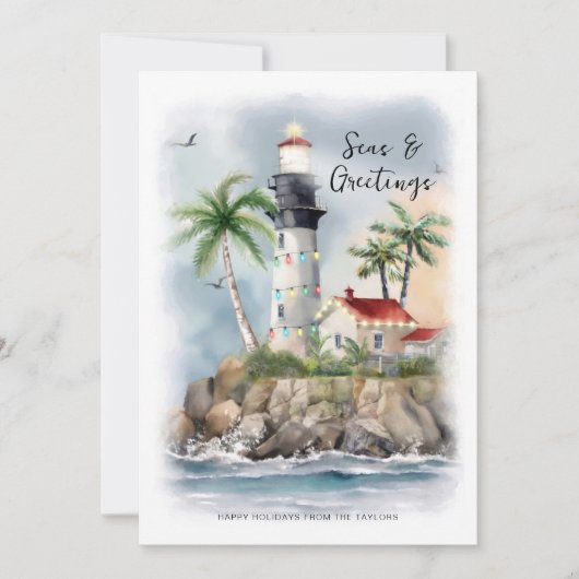 Lighthouse Palm Tree Sea Küste Weihnachten (Vorderseite)