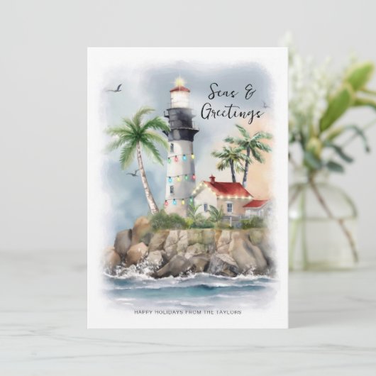 Lighthouse Palm Tree Sea Küste Weihnachten (Stehend Vorderseite)