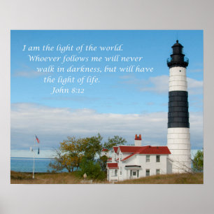 Lighthouse photo with John 8:12 Poster
