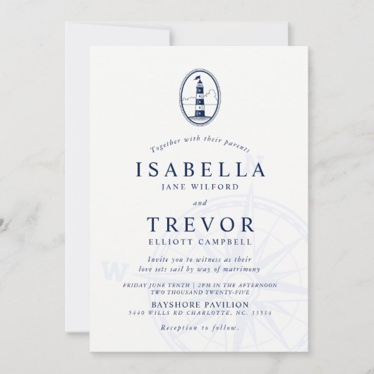 Lighthouse Pier Nautical Wedding Einladung (Vorderseite)