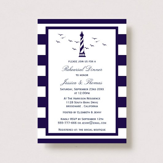 Lighthouse Probe Dinner am Navy & White Stripe Einladung