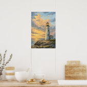 Lighthouse Rocky Coast Sunset. Poster (Küche)