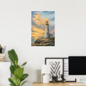 Lighthouse Rocky Coast Sunset. Poster (Heimbüro)