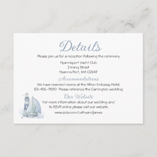 Lighthouse Sailboat Details zur Hochzeit Begleitkarte (Vorderseite)