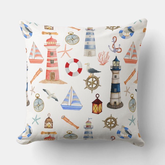 Lighthouse Sailboat Ocean Adventure Kissen (Vorderseite)
