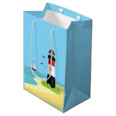Lighthouse Scene Design Geschenktasche Mittlere Geschenktüte (Vorderseite Schrägansicht)