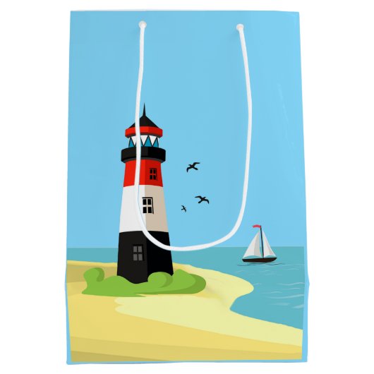 Lighthouse Scene Design Geschenktasche Mittlere Geschenktüte (Rückseite)