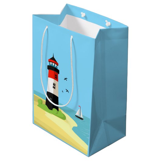 Lighthouse Scene Design Geschenktasche Mittlere Geschenktüte (Rückseite Schrägansicht)