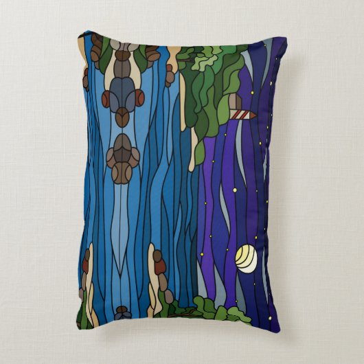 Lighthouse Seashore Under Night Sky Moon Stars Dekokissen (Rückseite(Vertikal))