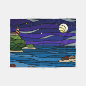 Lighthouse Seashore Under Night Sky Moon Stars Fleecedecke (Vorderseite (Horizontal))