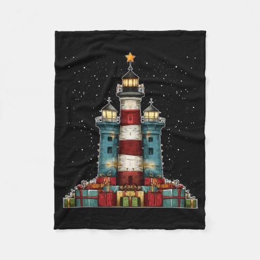 Lighthouse Seaside Christmas Tree Xmas Long Sleeve Fleecedecke (Vorderseite)