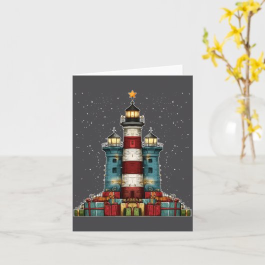 Lighthouse Seaside Christmas Tree Xmas Long Sleeve Karte (Gelbe Blume)