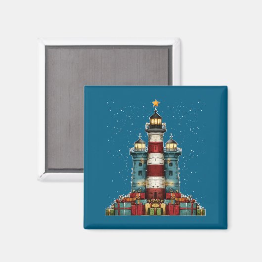 Lighthouse Seaside Christmas Tree Xmas Long Sleeve Magnet (Vorderseite/Rückseite)