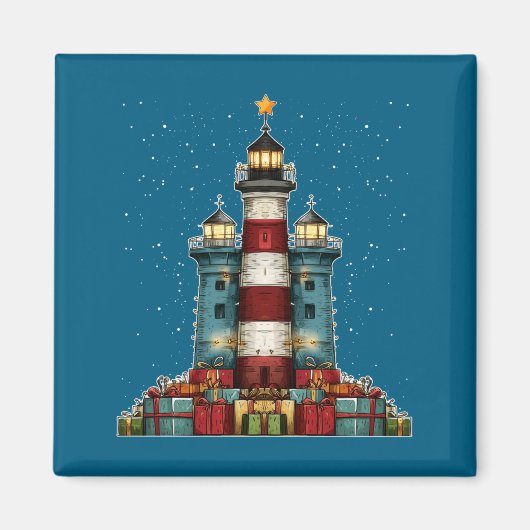 Lighthouse Seaside Christmas Tree Xmas Long Sleeve Magnet (Vorne)