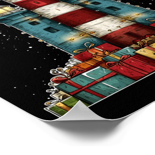 Lighthouse Seaside Christmas Tree Xmas Long Sleeve Poster (Ecke)