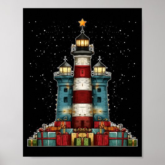 Lighthouse Seaside Christmas Tree Xmas Long Sleeve Poster (Vorne)