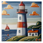 Lighthouse & Segelboote Meeresthemen Fliese (Vorderseite)
