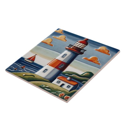 Lighthouse & Segelboote Meeresthemen Fliese (Seite)
