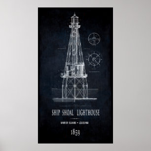 LIGHTHOUSE SHOAL OF LOUISIANA 1859 POSTER