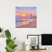 Lighthouse Shore Sunset - Pastel Painting Style Poster (Heimbüro)