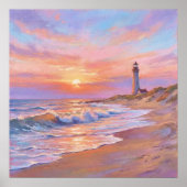 Lighthouse Shore Sunset - Pastel Painting Style Poster (Vorne)