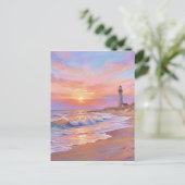 Lighthouse Shore Sunset - Pastel Painting Style Postkarte (Stehend Vorderseite)