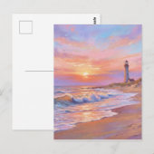 Lighthouse Shore Sunset - Pastel Painting Style Postkarte (Vorne/Hinten)