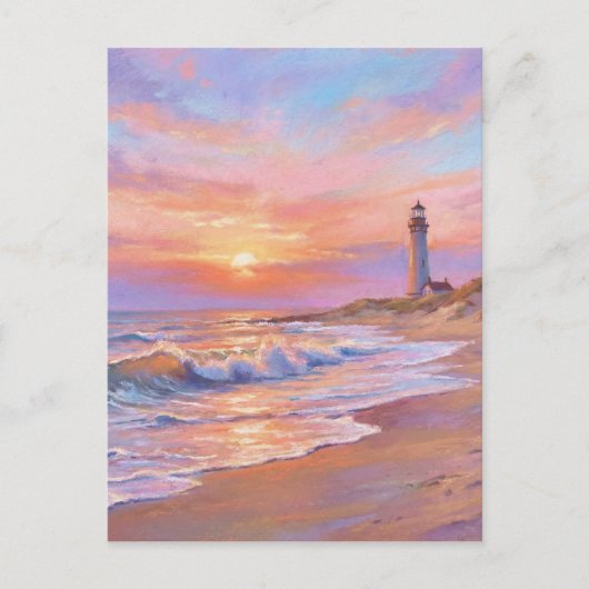 Lighthouse Shore Sunset - Pastel Painting Style Postkarte (Vorderseite)