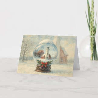 Lighthouse Snow Globe Christmas Holiday Card Karte