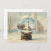 Lighthouse Snowglobe Christmas winter postcard Postkarte (Vorne/Hinten)