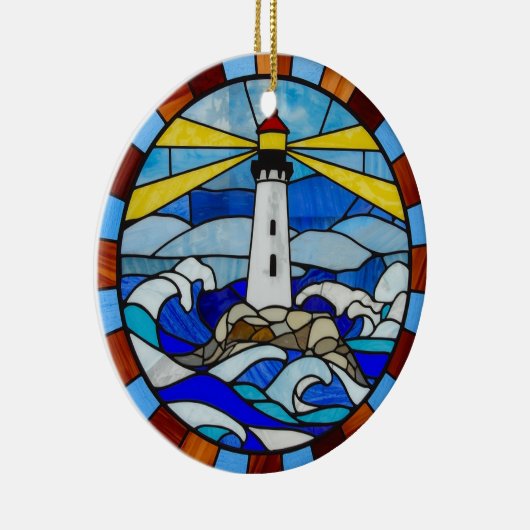 Lighthouse Stained Glass Design Keramik Ornament (Rechts)