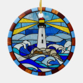 Lighthouse Stained Glass Design Keramik Ornament (Hinten)