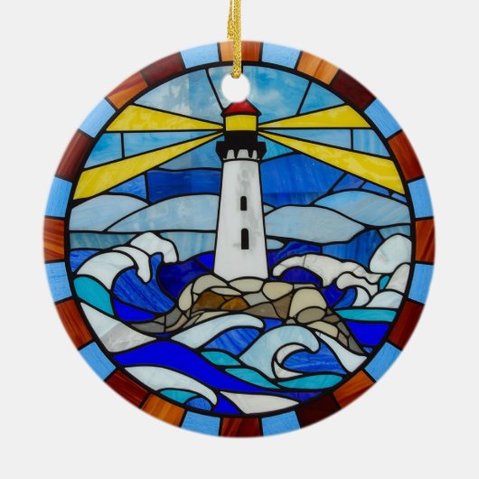 Lighthouse Stained Glass Design Keramik Ornament (Hinten)