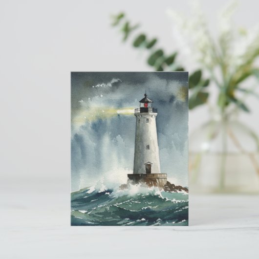 Lighthouse Storm Ocean Postcard Postkarte (Stehend Vorderseite)
