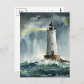 Lighthouse Storm Ocean Postcard Postkarte (Vorne/Hinten)