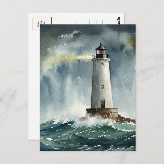 Lighthouse Storm Ocean Postcard Postkarte (Vorne/Hinten)