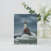 Lighthouse Storm Ocean Postcard Postkarte (Stehend Vorderseite)